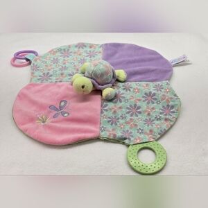 Mary Meyer Turtle Plush Lovey Satin Backing Baby Blanket Floral Rings Teether